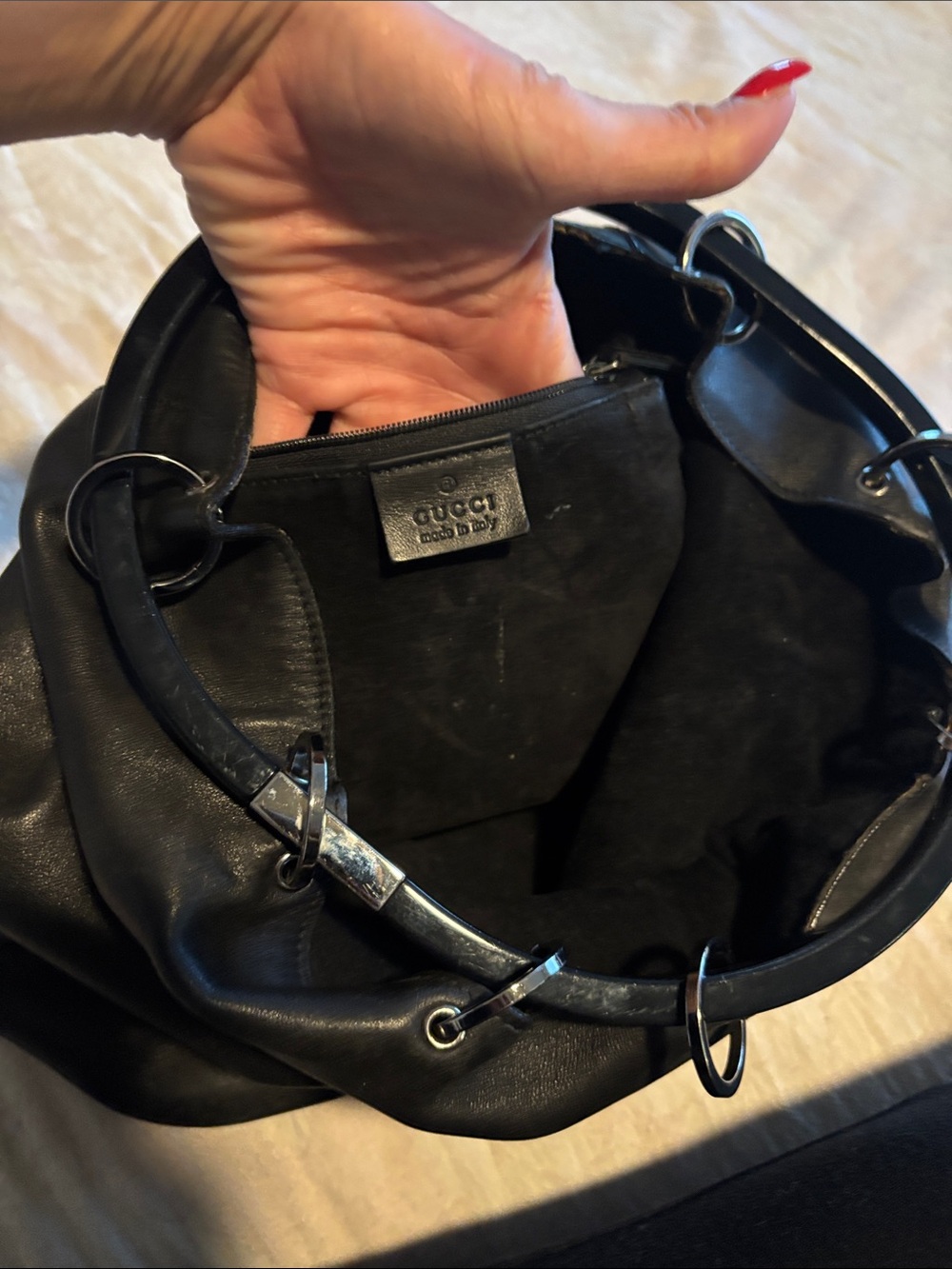 Gucci Black Leather Shoulder Hobo with Silver Hardware
